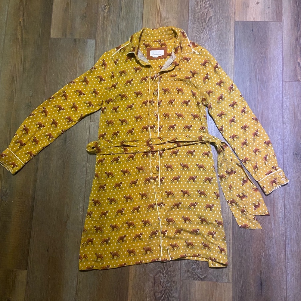 Yellow Polka Dot Fox belted dress with pockets by Anthropologie